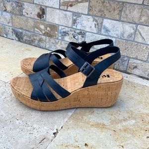 NWOB Korks Jenneve Womens Leather Strappy Wedge Sandals